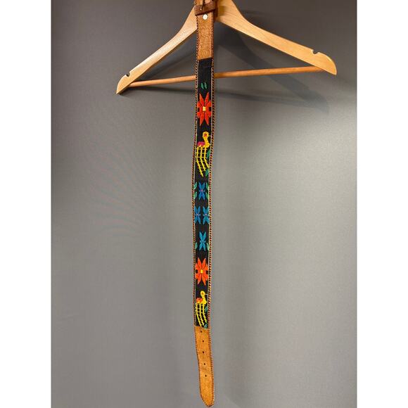 Vintage Genuine Leather Southwestern Belt Embroidered flower and Bird Motifs. main image 5